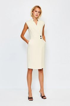 akk96761_cream_xl 1,454×2,181 pixels Warm Winter Dresses, Tux Dress, Karen Millen Dress, Feel Powerful, Spring Work, Notched Neckline, Work Dresses For Women, Smart Dress, Work Dresses