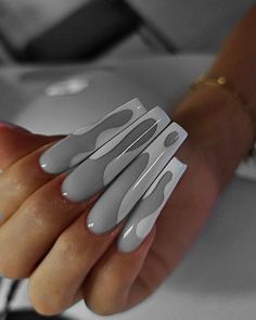 Grey Nail Designs, Coffin Nails Designs, Nail Tutorials, Nails Designs, Coffin Nails, Nail Designs