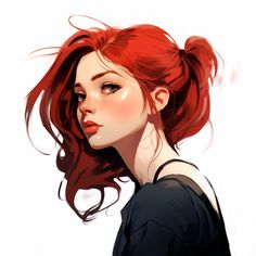 a woman with red hair is looking to the side and has her head tilted back