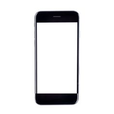 a black cell phone with a white screen