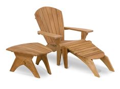 a wooden chair and footstool sitting next to each other