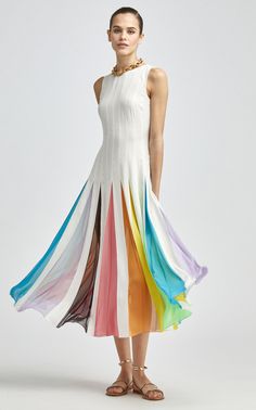 Oscar de la Renta Rainbow Detail Crepe Midi Dress Crepe Midi Dress, Mode Inspiration, Looks Vintage, Kurti Designs, Fashion Sewing, Sewing Dresses, A Dress, Stylish Dresses, Indian Dresses