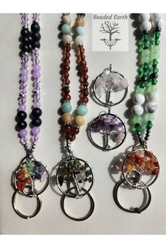 This personalized lanyard is made in the USA by me, a teacher, and I have created these lanyards for anyone searching for a natural stone lanyard that is functional and beautiful!  With your choice of natural beaded stones, Tree of Life Pendant, bicone crystals, and glass beads you are sure to find a combination to your liking! Every lanyard comes with a matching pair of sterling silver hypoallergenic earrings! The lanyards are handmade with a safety clasp to avoid hurting your neck if it is caught on an object or pulled. However, there is no need to use the clasps for everyday removal just simply pull the lanyard over your head. Please be advised that tugging or snapping the clasps continuously will ruin, the integrity of the clasps.  If you would prefer to use the clasp when removing you Nurse Lanyard, Lanyard Teacher, Id Lanyard, Beaded Lanyard, Teacher Lanyard, Key Lanyard, Beaded Lanyards, Tree Of Life Pendant, Hypoallergenic Earrings