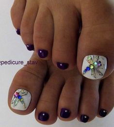 Glitter Toe Nails, Lavender Nails, Summer Toe Nails, Cute Toe Nails, Pedicure Designs, Toe Nail Designs