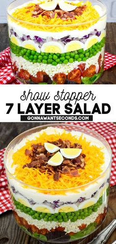 7 Layer Salad in a transparent bowl 30 Minute 7 Layer Salad, Chef Salads, Easter Salad, 7 Layer Salad, Layer Salad, Seven Layer Salad, Layered Salad Recipes, Boil Eggs, Chef Salad