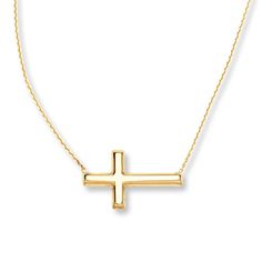 Crafted of 14K yellow gold, this beautiful sideways cross necklace features a cable chain that is adjustable in length from 16 to 18 inches and fastens with a lobster clasp. Sideways Cross Necklace, Cross Necklace Sideways, I Have Money, Cross Jewelry Necklace, Good Luck Necklace, Cross Necklaces, Jewelry Advice, Jewelry Education, Hamsa Necklace