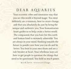 the poem dear aquarius is written in black and white, with an ornate background