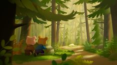 two winnie the pooh bears are sitting in the woods