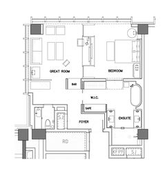 the floor plan for a two bedroom apartment with an attached bathroom and living room area