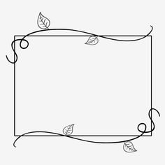 a black and white drawing of a square frame with leaves on the border, transparent png