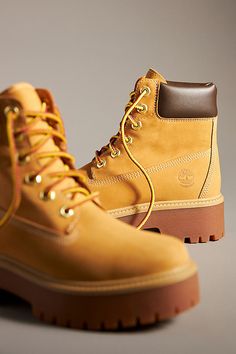 Leather upper, insole Rubber sole Tie styling Imported | Stone Street Boots by Timberland in Yellow, Women's, Size: 9, Leather/Rubber at Anthropologie Stone Street, Yellow Boots, Pretty Shoes Sneakers, Tie Styles, Trendy Shoes, Hiking Shoes, Timberland Boots, Yellow And Brown, Pretty Shoes