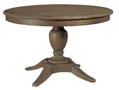 a round wooden table with two legs