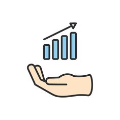 a hand holding an upward graph bar