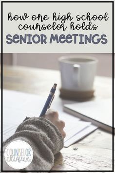 a person writing on a piece of paper with the words how one high school courses helps senior meetings