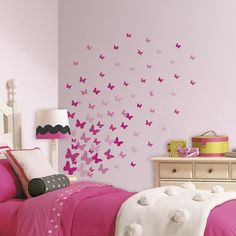 Flutter Butterflies, Butterfly Decorations Bedroom, Girls Bedroom Wall Decor, Room Mates, Butterfly Bedroom, Girl Bedroom Walls, Pink Bedroom Decor