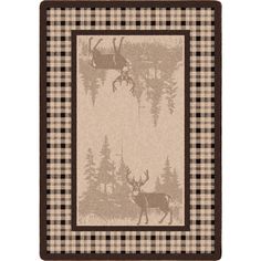 a rug with deer and trees on it