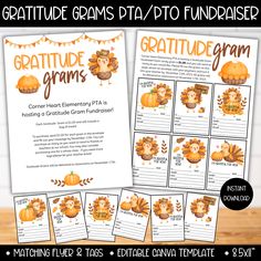 a thanksgiving themed graphic pack with pumpkins, leaves and an image of a turkey