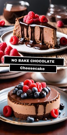 no bake chocolate cheesecake with fresh berries on top