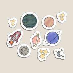 the outer planets stickers are arranged in different shapes and sizes, with stars on them