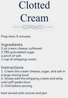 a menu with instructions on how to make a homemade whipped cream creme or ice cream