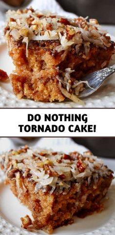 two pictures with the words do nothing tornado cake