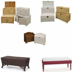 there are many different types of furniture on this white background, including bed frames and drawers