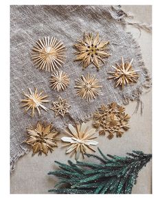 gold star decorations on a linen tablecloth