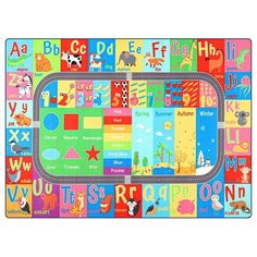 a children's play mat with various alphabets and numbers