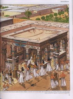 an illustrated book with pictures of people in white dresses and onlookers standing around