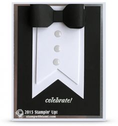 a black and white card with a bow tie