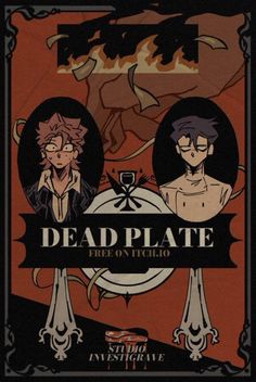 the cover art for deadplatee, featuring two men in black and red with an orange background