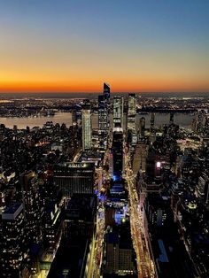 an aerial view of new york city at night