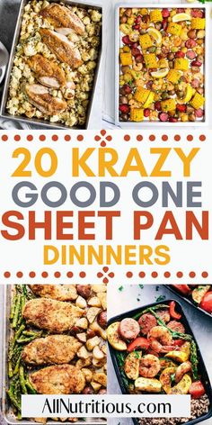 the cover of 20 krazy good one sheet pan dinners with text overlay