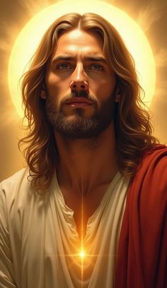 the face of jesus in front of a bright sun