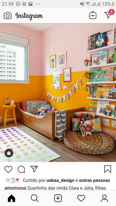 a child's bedroom decorated in bright colors