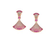 Divas Dream 18 Kt Rose Gold Earrings Set With Round Brilliant-cut Pink Sapphires And Rubies, And Pavé Diamonds Luxury Pink Diamond Earrings, Earrings Bvlgari, Bvlgari Divas Dream, Dream Earrings, Gold Earrings Set, Pendant Sets, Diamond Pendant Sets, Fun Jewelry, Gold And Blue