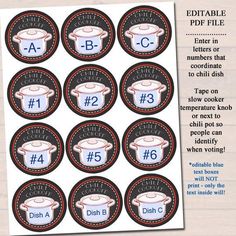 the printable labels are for different types of cooking utensils, including pots and pans