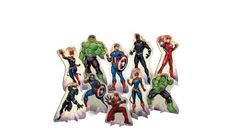 the avengers action figures are lined up together