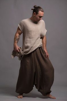 Tunic SANGA | Shantima Tropical Clothing, Sarouel Pants, Mens Tunic, Clown Costumes, Flax Pants, Yoga Harem Pants, Linen Harem Pants, Harem Pants Men, Mens Linen Pants