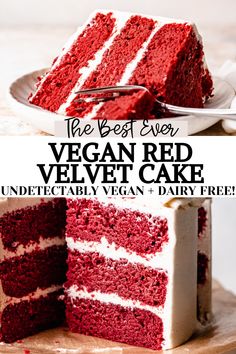 the best ever vegan red velvet cake is an indectably vegan and dairy free dessert