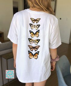 Butterfly Shirt BACK PRINT Spine Print Graphic Tees Unisex Cottage Core Clothing Aesthetic T Shirt Butterflies T-Shirts Butterflies Tshirts Cottagecore Get ready, this shirt is about to become your favorite! Made of super soft cotton with a comfy fit, you'll find it fits in with all your outfits!  The details: Super Soft Pre-shrunk Cotton Tee  Unisex - Fits true to size (see size chart for references of length and width) If you prefer a very oversized t-shirt, size up 1-2 sizes. Printed with DTG Cottage Core Clothing, Shirt Back Print, Clothing Aesthetic, Aesthetic T Shirts