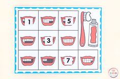 a printable toothbrush and mouth chart for kids to practice number recognition with the numbers 1 - 5