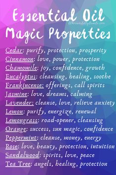 Crystals And Their Magical Properties, Witches Essential Oils, Witchy Essential Oils, Magical Essential Oils, Essential Oils Spells, Wiccan Essential Oils, Essential Oils Correspondences, Essential Oil Properties Witchcraft, Essential Oils Magick