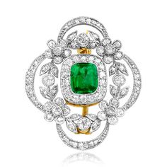 A rare and beautiful antique Tiffany brooch featuring a natural Colombian emerald weighing approximately 1.50 carats. A garland design decorates this brooch with old European cut diamonds and fine migraine. This brooch is from the Edwardian era and is platinum on 18k yellow gold.
The total approximate diamond weight is 0.72 carats.
The measurements of this brooch are 1.25 inches x 1 inch.
Ready to Make It Yours? Reserve it now or get more info! Emerald Diamond Necklace Broach, Luxury Antique Jewelry With Single Diamond, Luxury Antique Jewelry With Diamond Accents, Vintage Jewelry Antique Diamond, Luxury Antique Single Diamond Jewelry, Luxury Antique Jewelry With Historical Design, Luxury Art Deco Wedding Brooches, Antique Luxury Single Diamond Jewelry, Luxury Vintage Diamond Brooch