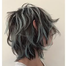 Hair Color Ideas Ash Gray, Gray Hair Dye Ideas, Blue And Grey Hair, Short Hair Colored, Grey Hair Streak, Dyed Short Hair, Short Hair Dye, Hair Dye Blue, Grey Hair Ideas