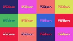 different colored squares with the words madison and madison written in each other's letters