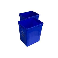 two blue plastic containers sitting next to each other