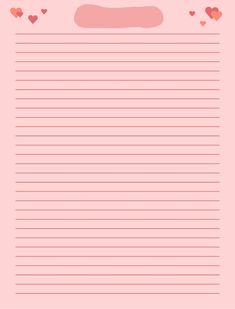 a pink lined paper with hearts on it