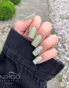 Sage Green Nails, Green Acrylic Nails, Green Nail Art, Green Nail Designs, Heart Nail, Green Nail, Square Acrylic Nails, Nail Arts, Best Acrylic Nails