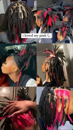 Loc Color Combo Ideas, Pink Skunk Stripe Locs, Locs With Skunk Stripe, Locks With Color, Peekaboo Locs